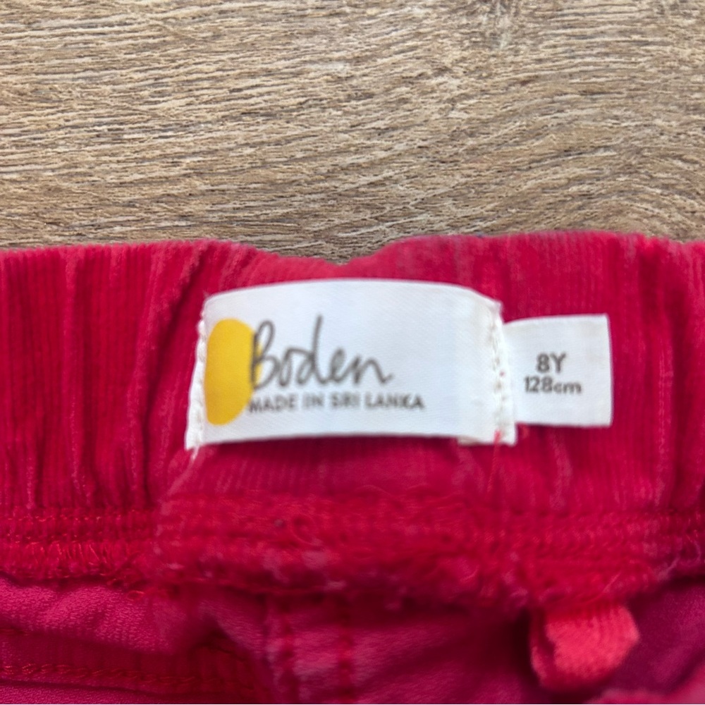 Mini Boden Red Corduroy Pants Unisex Sz 8Y Straight Leg Elastic Waist Holiday - Picture 3 of 6